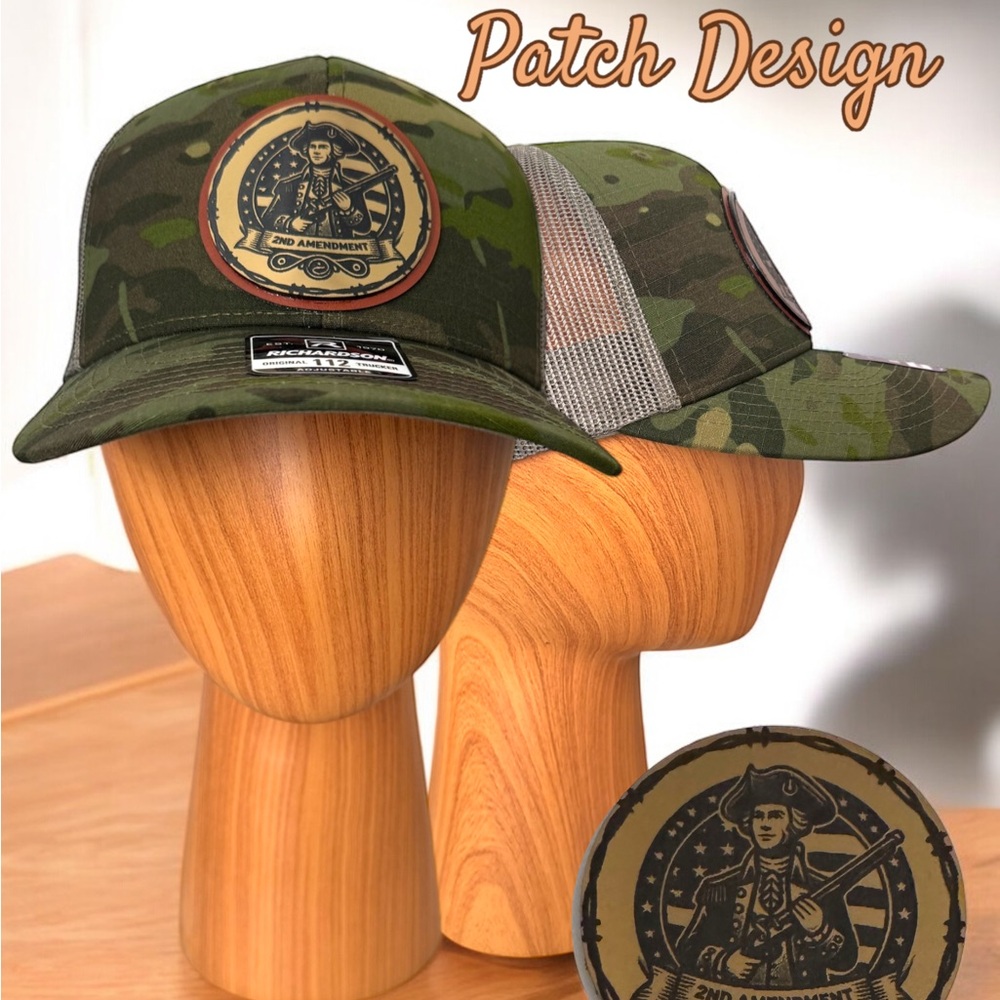 Green Camouflage Hat with Curved Brim and Patch